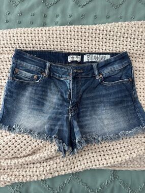 Blue Distressed Frayed Hem Denim Shorts